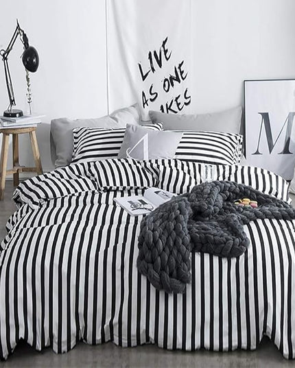 White and Black Stripes Comforter Set Cal King Women Bedding Set Soft Durable White Striated Bedding Set Black Stripes Cal King Quilts Hotel Quality Comforter Girls White Black Stripes Bed Set - LeafyLoom