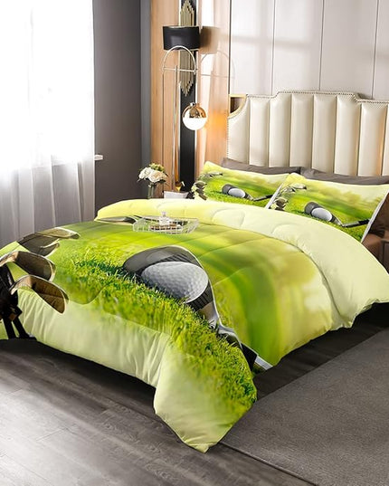 Erosebridal Golf Comforter Set Full Size,Golf Clubs Bedding Set, Sports Game Theme Duvet Set Green Quilt Set, Boys Room Decorative Comforter Set Soft Breathable Ultra Lightweight - LeafyLoom
