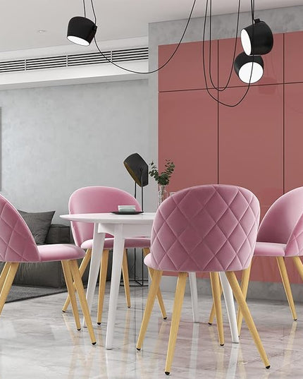 Accent Living Room Chairs - Pink Velvet Dining Chairs Set of 2, Vanity Armless Chair for Makeup Room, Bedrooms, Kitchen, Upholstered Side Chairs with Wooden-Like Legs - LeafyLoom