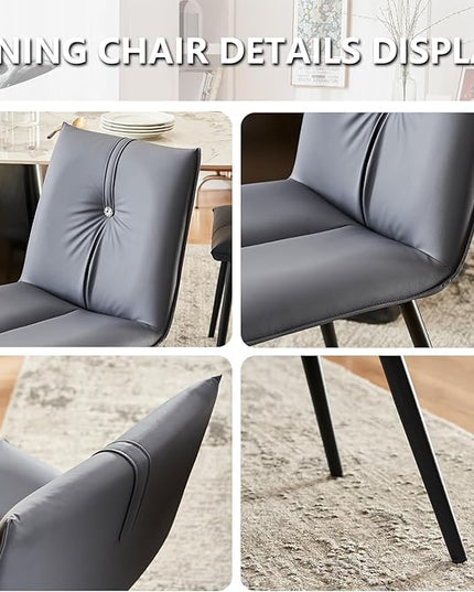 YOUTASTE Dining Chairs Set of 2 Mid Century Modern Upholstered Leather Kitchen Chairs Soft Padded Side Chairs with Metal Legs for Living Room Bedroom, Blueberry Purple - LeafyLoom