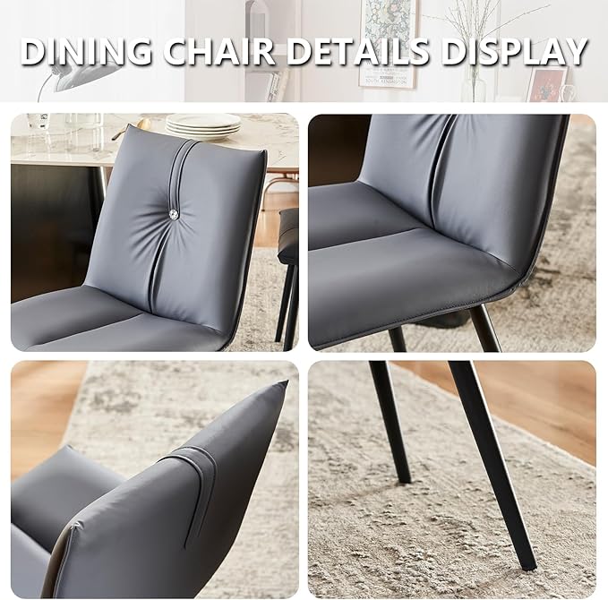 YOUTASTE Dining Chairs Set of 2 Mid Century Modern Upholstered Leather Kitchen Chairs Soft Padded Side Chairs with Metal Legs for Living Room Bedroom, Blueberry Purple - LeafyLoom