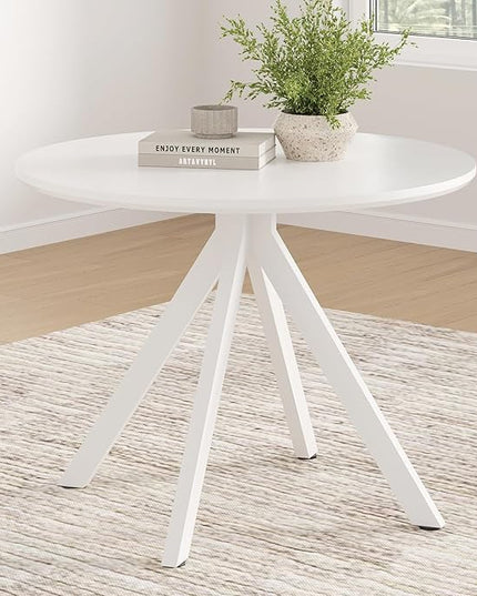 Farini White Dining Table for 4-6 Person,39" Round Wooden Dining Tabletop and Metal Frame for Home Kitchen Dining Desk (39 inch,100cm) - LeafyLoom