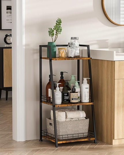 keomaisyto 3-Tier Bathroom Ladder Shelf, Wood Shelving Unit for Bathroom Storage Organizer, Freestanding Storage Shelf, Open Shelving Unit for Bathroom Small Spaces Laundry Living Room - LeafyLoom