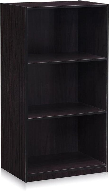 Furinno Basic 3-Tier Bookcase Storage Shelves, Dark Walnut - LeafyLoom