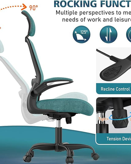 Office Chair, Ergonomic Desk Chair with Adjustable Lumbar Support, High Back Mesh Computer Chair with Flip-up Armrests-BIFMA Passed Task Chairs, Executive Chair for Home Office - LeafyLoom