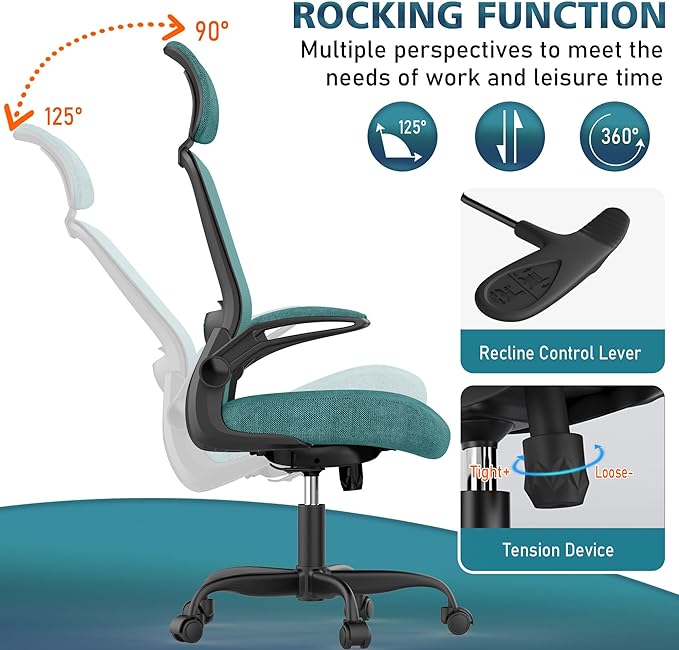 Office Chair, Ergonomic Desk Chair with Adjustable Lumbar Support, High Back Mesh Computer Chair with Flip-up Armrests-BIFMA Passed Task Chairs, Executive Chair for Home Office - LeafyLoom