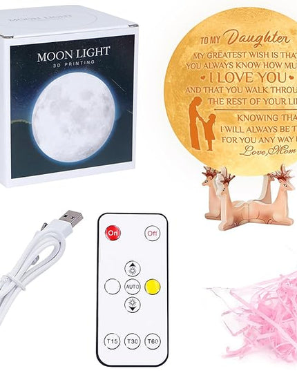 Engraved 3D Moon Lamp for Daughter,Personalized 5.9 Inch 3D Printing Moon Light Gift for Daughter Valentine's Christmas Gift (for Daughter Mom-04) - LeafyLoom