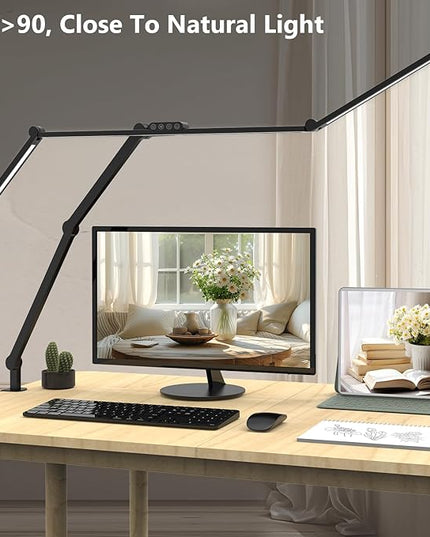 Micomlan 36W Bright Led Desk Lamp with Clamp, 47 Inches Long Architect Desk Lamp Home Office, Dimmable Desk Light with Remote Adjustable Monitor Light Bar Tall Office Light for Computer Table Desktop - LeafyLoom