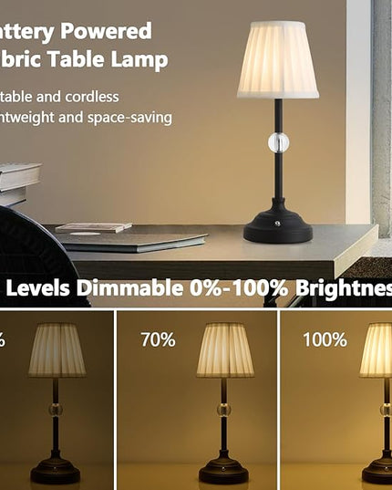 Modern Cordless Table Lamps,5000mAh Rechargeable Battery Operated lamp,Portable Fabric Shade Table Lamps,Black Desk Lamp LED 3000K with Dimming Touch Control for Restaurant/Bars/Bedroom/Living Room - LeafyLoom