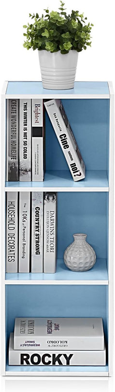 Furinno 3-Tier Open Shelf Bookcase, White/Light Blue 11003WH/LBL - LeafyLoom