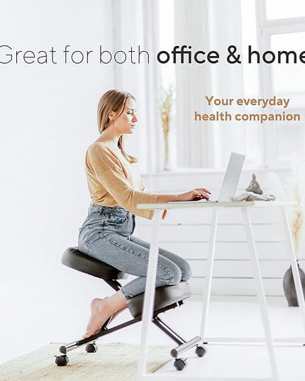 Luxton Home Ergonomic Kneeling Chair with Memory Foam Layer - Improves Posture - Adjustable Stool for Home and Office - Thick Comfortable Cushions - LeafyLoom