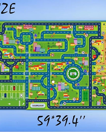 Car Rug Play Mat,Road Rug Kid Play Mat,Playroom Toy Car Mat, Kids Carpet City Map for Bedroom Classroom,Extra Large Thick (59X39.4 Inch) - LeafyLoom