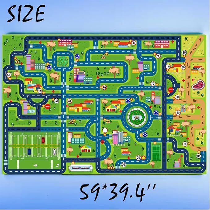 Car Rug Play Mat,Road Rug Kid Play Mat,Playroom Toy Car Mat, Kids Carpet City Map for Bedroom Classroom,Extra Large Thick (59X39.4 Inch) - LeafyLoom