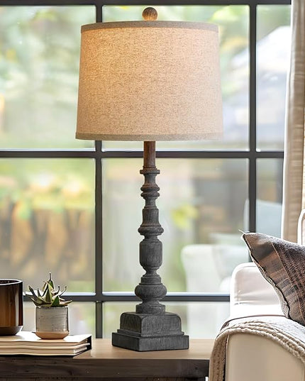 Oneach 27.75" Single Table Lamp for Living Room, Farmhouse Bedside Lamps with Dual USB Port for Bedroom Kids Room Dorm Office, Rustic Lamps for End Table Nigntstand Resin… - LeafyLoom