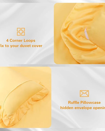 Yellow Double Ruffle Comforter Set Full Size (79x90 Inch), 3 Pcs Farmhouse Vintage Comforter Set (1 Ruffled Comforter and 2 Pillowcase), Rustic All Season Down Alternative Bedding Set - LeafyLoom