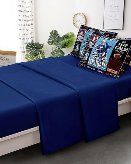 American Football Bedding Twin for Teen Boys, Kids Sports Comforter Set Bed in A Bag, Blue Children Bed Set with Sheets Twin Size - LeafyLoom