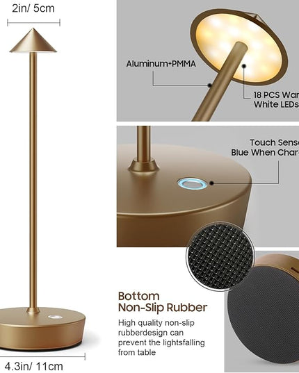 Rechargeable Cordless Table Lamp, 6000mAh LED Battery Operated Desk Lamp Touch 3 Color Stepless Dimming Portable Outdoor Waterproof Table Light for Patio/Restaurant/Dining/Home(Bronze) - LeafyLoom