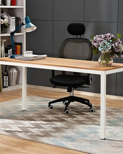 SogesGame Computer Desk, 63 inches Office Desk Computer Table Study Writing Desk Workstation for Home Office, Dining Table Teak White - LeafyLoom