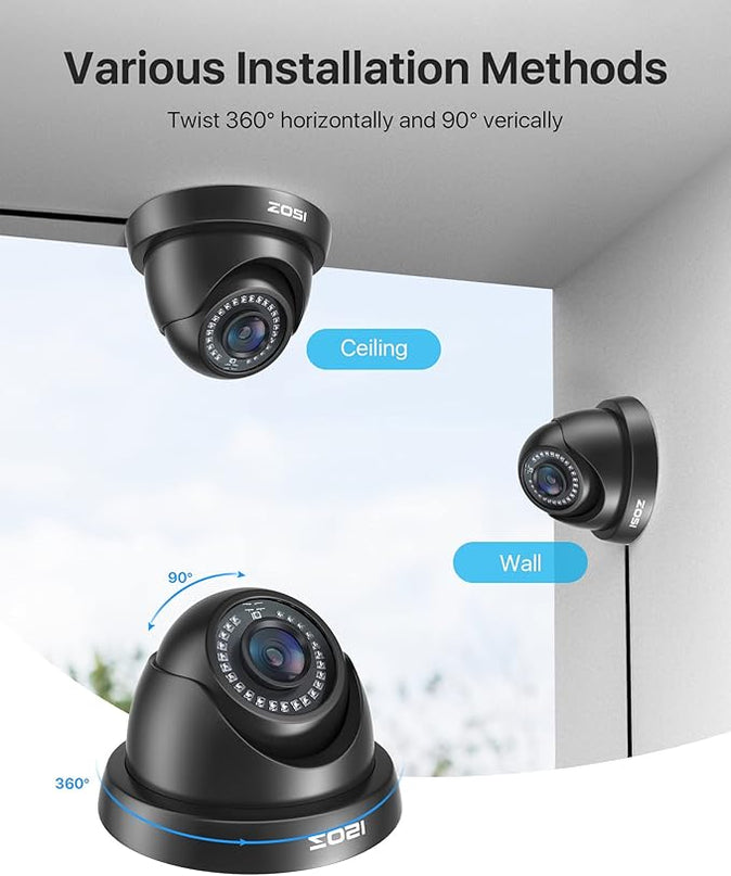 ZOSI 1080P HD Security Camera Indoor Outdoor,1920TVL 2.0MP 4-in-1 HD TVI/CVI/AHD/CVBS CCTV Camera,Weatherproof,80ft IR Night Vision,for 960H,720P,1080P,5MP,4K Analog Home Surveillance DVR System ZOSI