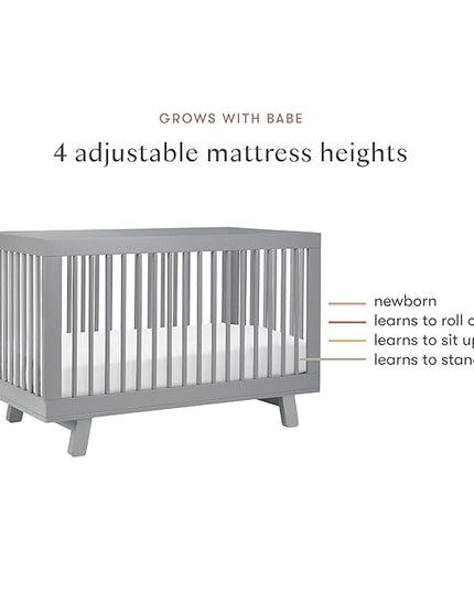 Babyletto Hudson 3-in-1 Convertible Crib with Toddler Bed Conversion Kit in Grey, Greenguard Gold Certified - LeafyLoom