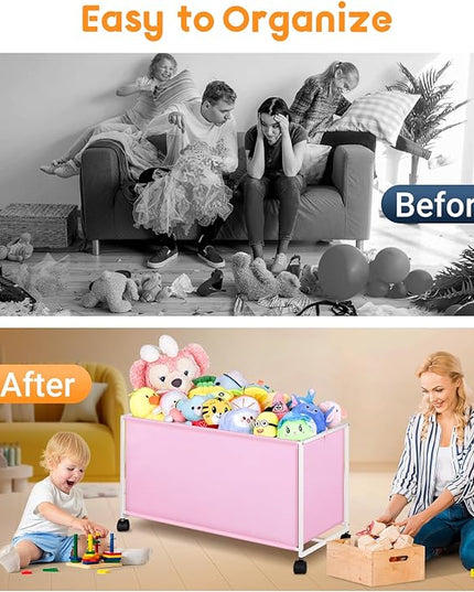 MISSLO Large Kids Toy Box for Girls with Wheels Toy Chest for Toddlers Toy Storage Organizer Big Toy Bin, 124L, Pink - LeafyLoom