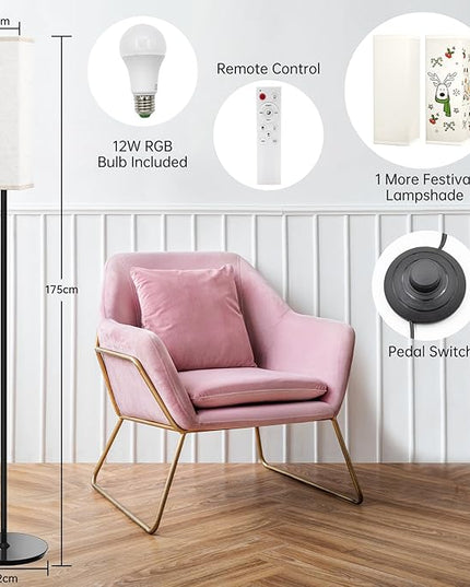 Smart RGB Floor Lamp for Living Room, Bedroom, Modern LED Standing Tall Lamp, WiFi Music Smart Corner Lamp with Remote Control, Dimmable, Compatible with Alexa and Google Home (2 lampshades) - LeafyLoom