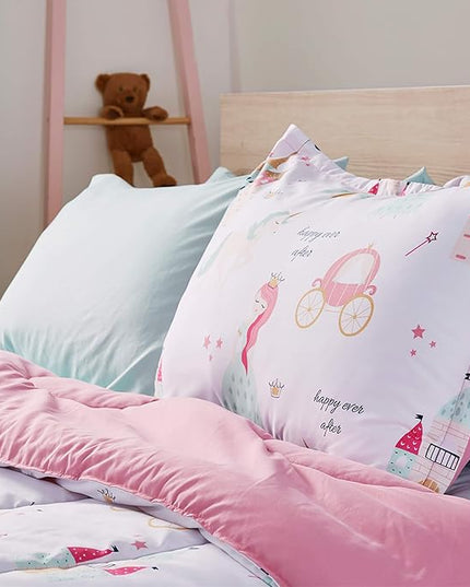 SLEEP ZONE Kids Bedding Twin Comforter Set - Super Soft & Cute Printed 2-Piece Comforter Set All Seasons for Boys, Girls, Fade Resistant, Machine Washable, Princess Castle - LeafyLoom