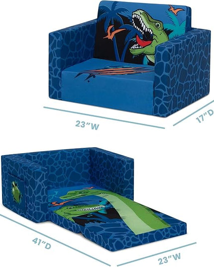 Delta Children Dinosaur Cozee Flip-Out Chair For Relaxing- 2-in-1 Convertible Lightweight,Portable Chair to Lounger for Toddlers & Kids - LeafyLoom