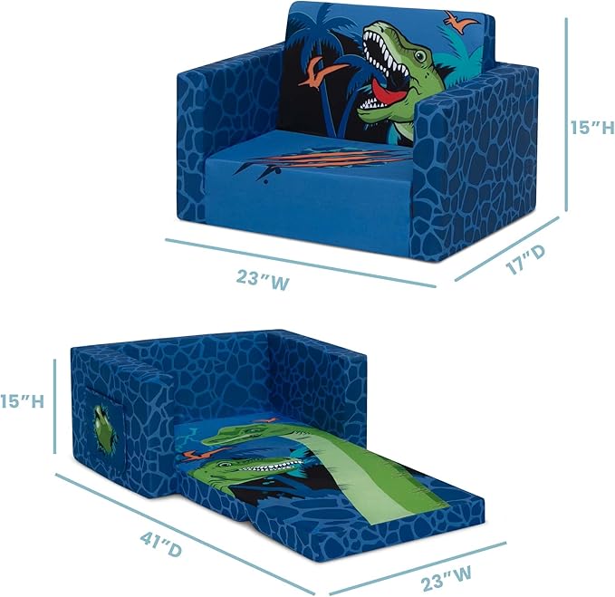 Delta Children Dinosaur Cozee Flip-Out Chair For Relaxing- 2-in-1 Convertible Lightweight,Portable Chair to Lounger for Toddlers & Kids - LeafyLoom