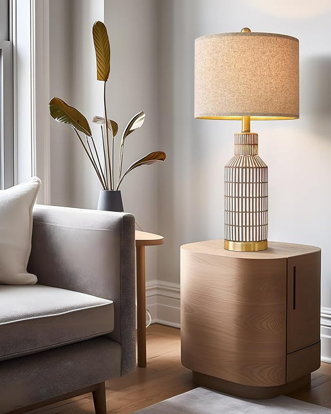 25" Lamps Set of 2 - Table Lamps for Bedroom - Modern Living Room Lamps - Brown Ceramic Bedside Lamps - Farmhouse Lamps - LeafyLoom