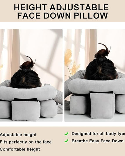 Breathe Easy Face Down Pillow, Height Adjustable Face Down Pillow for Sleeping, Face Down Pillow After Eye Surgery, Prone Pillow, Retinal Vitrectomy Recovery Equipment, Home Massage Pillow - LeafyLoom