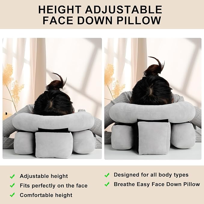 Breathe Easy Face Down Pillow, Height Adjustable Face Down Pillow for Sleeping, Face Down Pillow After Eye Surgery, Prone Pillow, Retinal Vitrectomy Recovery Equipment, Home Massage Pillow - LeafyLoom