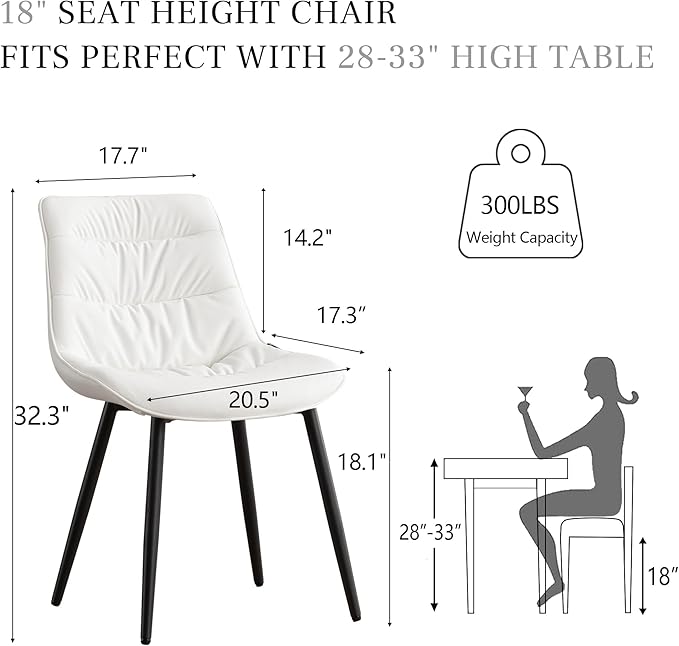 Kidol & Shellder Modern Dining Chairs Set of 2 Kitchen & Dining Room Chairs Upholstered Accent Chair Living Room Chairs Kitchen Chairs Comfy Chair for Bedrooms Waiting Room Home(White) - LeafyLoom