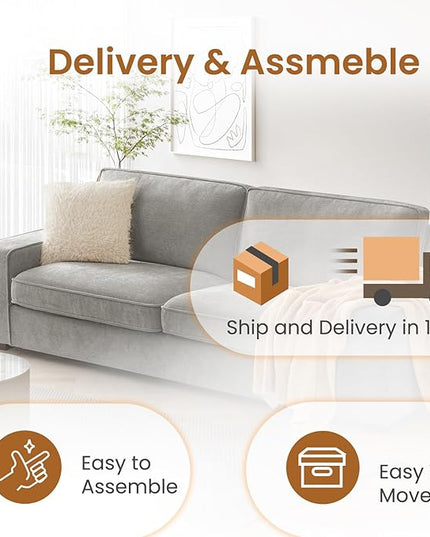 COHOME 88" Loveseat Sofa with Deep Seat, Modern Chenille Love Seat Couch for Living Room with Removable Covers, Upholstered 2-Seater Small Couch for Bedroom, Apartment，Grey - LeafyLoom