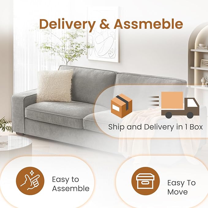 COHOME 88" Loveseat Sofa with Deep Seat, Modern Chenille Love Seat Couch for Living Room with Removable Covers, Upholstered 2-Seater Small Couch for Bedroom, Apartment，Grey - LeafyLoom