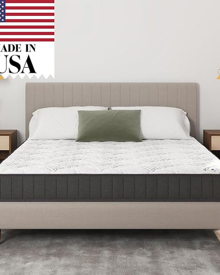 Ottomanson 9" Queen Mattress in a Box Made in USA, Medium-Firm Mattress, Hybrid Mattress Cool Improved Airflow with Edge to Edge Pocket Coil, Bed in A Box, Ottopedic - LeafyLoom