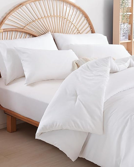 White Comforter California King Comforter Set - 3PCS Oversized Boho Beddsing Set Soft Fluffy Microfiber Comforter for All Season (1 Comforter, 2 Pillowcases) - LeafyLoom