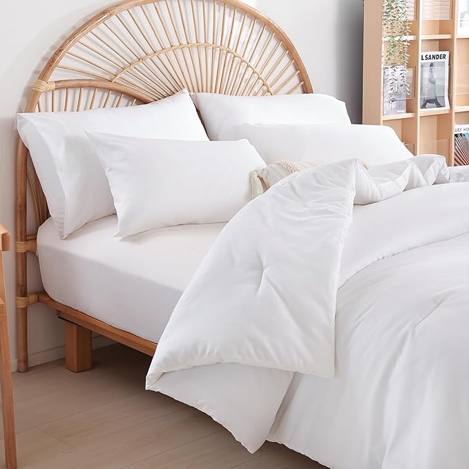 White Comforter California King Comforter Set - 3PCS Oversized Boho Beddsing Set Soft Fluffy Microfiber Comforter for All Season (1 Comforter, 2 Pillowcases) - LeafyLoom