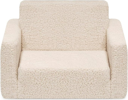 Delta Children Cozee Flip-Out Sherpa 2-in-1 Convertible Chair to Lounger for Kids, Cream - LeafyLoom