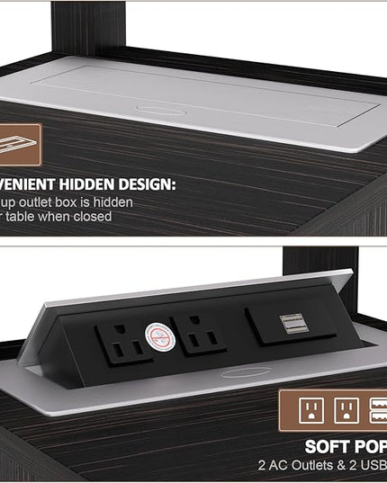 HIFYOBRO End Table with Hidden Charging Station, Narrow Side Table with Storage, Nightstand for Small Spaces with USB Ports & Power Outlets - LeafyLoom