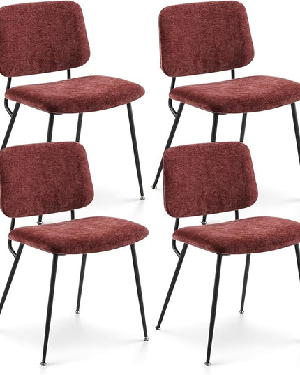 COLAMY Modern Upholstered Fabric Dining Room Accent Diner Stylish Kitchen Chairs with Solid Metal Legs, set of 4, Red - LeafyLoom
