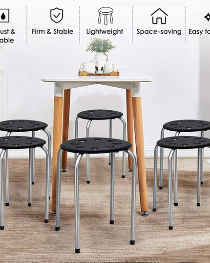 Hysache Plastic Stackable Stools Set of 6, 17.5inch Multipurpose Stool Chairs w/Metal Frame, X-Shape Connection, Non-Slip Feet, Backless Nesting Stool for Garden, Living Room, Home (Gray) HW64245 - LeafyLoom