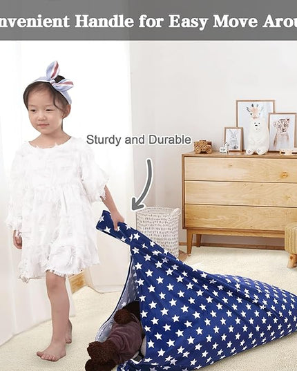 Jorbest Stuffed Animal Storage Bean Bag Chair for Kids and Adults, Stuffed Animal Bean Bag Storage, Luxury Velvet Soft Bean Bag Cover Only (Navy with White Stars 200L/52 Gal) - LeafyLoom