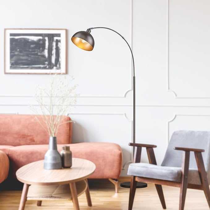 Arch Floor Lamp with Remote Control, Farmhouse Industrial Standing Lamp, 70” Dimmable Tall Lamp with 360° Adjustable Hanging Metal Shade, Over Couch Lamps with 9W LED Bulb (Oil Rubbed Bronze) - LeafyLoom
