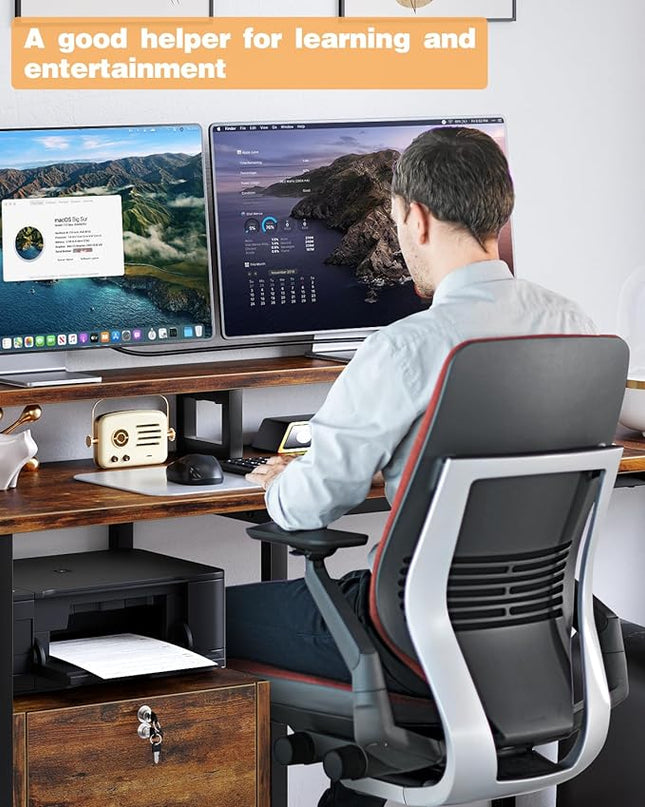 IDEALHOUSE 67" L Shaped Computer Desk with Drawers, Reversible Home Office Desk with Power Outlet, Adjustable Shelf and Mobile CPU Stand, Gaming Desk for Work, Home Office Corner Desk, Rustic Brown - LeafyLoom