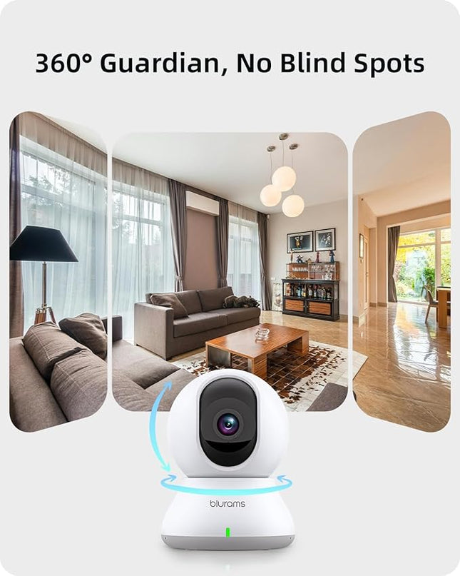 blurams Security Camera 2K, Baby Monitor Dog Camera 360-degree for Home Security (White + 64GB TF Card) Blurams