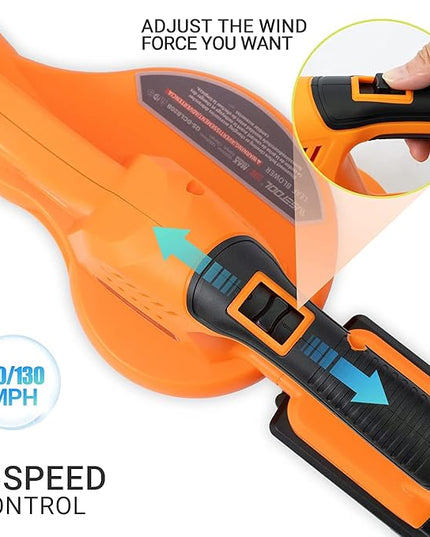20V Cordless Leaf Blower with Battery and Charger, Leaf Blower Battery Operated, Rechargeable Electric Handheld Leaf Blower Variable Speed with 2 Tubes for Patio, Leaves Blowing-Orange - LeafyLoom
