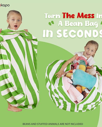 Wekapo Stuffed Animal Storage Bean Bag Chair Cover for Kids | Stuffable Zipper Beanbag for Organizing Children Plush Toys Large Premium Cotton Canvas (Green, X-Large) - LeafyLoom