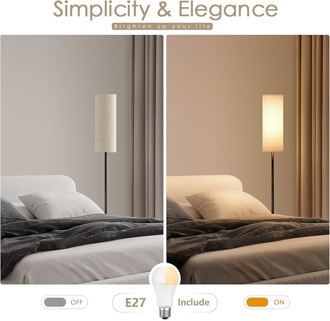 Floor Lamps for Living Room with 3 Color Temperatures, Modern Standing Lamp Tall Industrial Reading for Bedroom, Living Room, Office, Kids Room, Dimmable Floor Lamp,9W Bulb Included - LeafyLoom