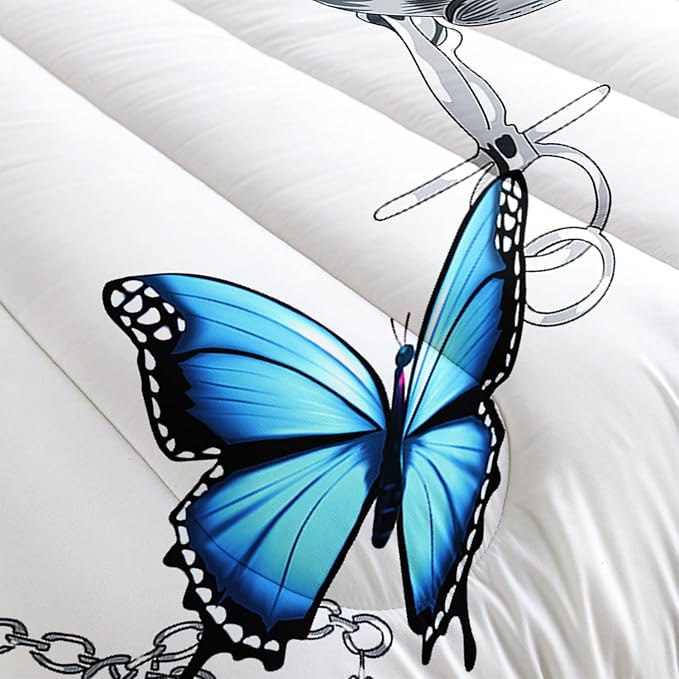 CVHOUSE Butterfly Bedding Set,Butterfly Comforter King,Butterfly Comforter Set for Girls Kids Teens,Butterflies Quilt Set with 1 Comforter and 2 Pillow Cases- 3 Piece - LeafyLoom